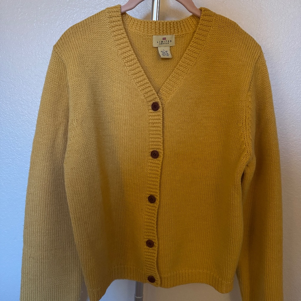 Vintage Yellow-Gold Limited Brand Wool Cardigan Sweater Chunky Knit Size Large
